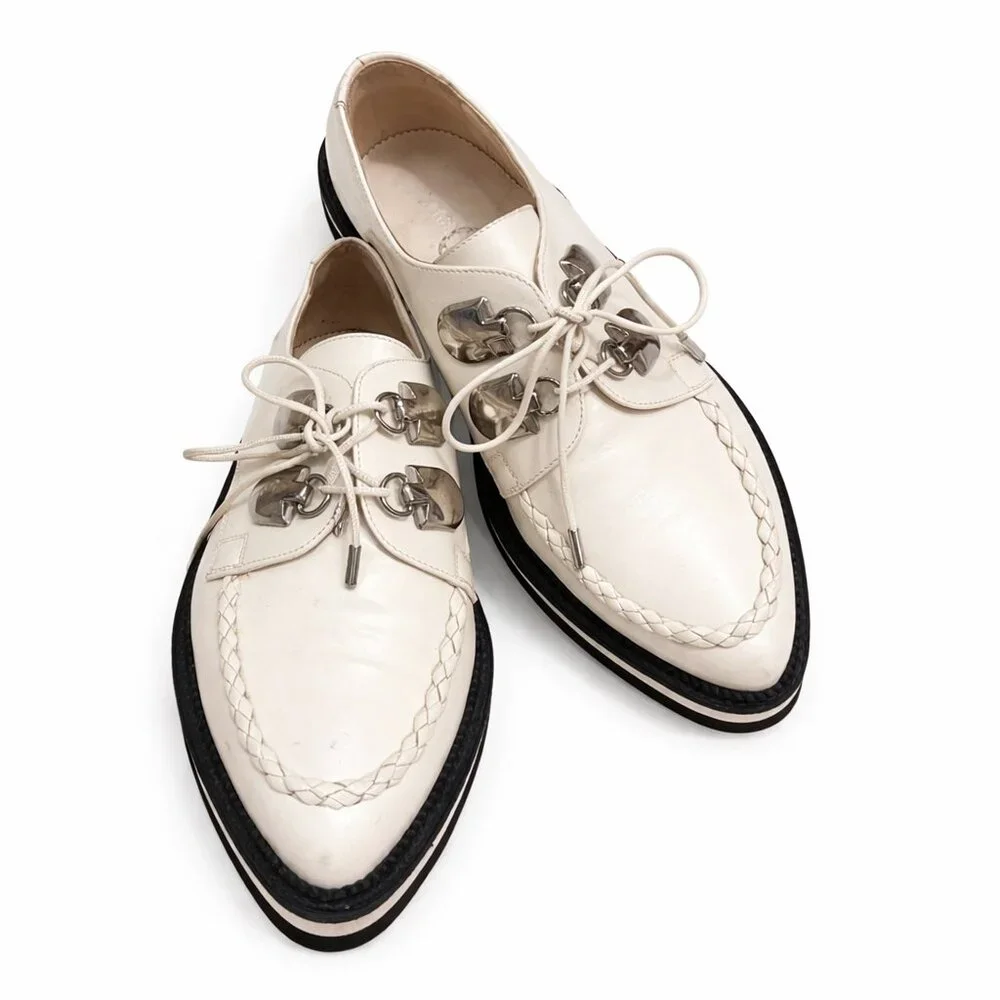 ALEXANDER McQUEEN Rare Creepers Rockabilly Oxfords 36.5 Ivory Leather Platform